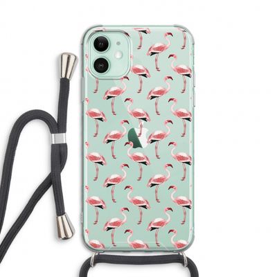 Flamingoprint groen: iPhone 11 Transparant Hoesje met koord