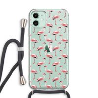 Flamingoprint groen: iPhone 11 Transparant Hoesje met koord