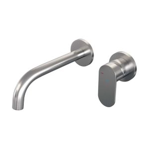 Brauer Brushed Edition Wastafelmengkraan inbouw - gebogen uitloop links - hendel breed plat - model C 1 - PVD - geborsteld RVS 5-NG-004-B3-65