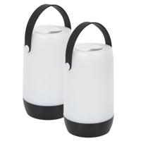Portable tafellamp/campinglamp - 2x - zwart - touch - batterij of usb - 23.5 cm