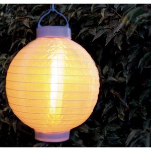 6x stuks solar buitenlampion / buitenlampionnen wit met realistisch vlameffect 20 cm   -