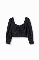 Korte glimmende korset-blouse - BLACK - S