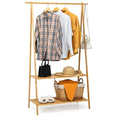 Kapstok van Bamboe Kapstok met 2 Planken Kledingstang voor Entree/Hal/Slaapkamer 101 x 45 x 160 cm Natuur