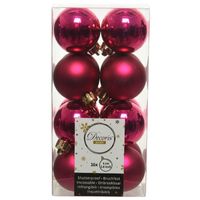 16x Kunststof kerstballen glanzend/mat bessen roze 4 cm kerstboom versiering/decoratie   -