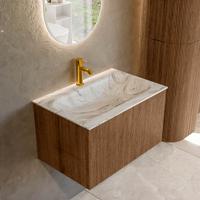 Badmeubel Mondiaz Kurve-Dlux | 70 cm | Meubelkleur Walnut | Wastafelkleur Glace | Solid surface | Midden spoelbak | 1 kraangat