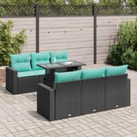 7-delige Loungeset met kussens poly rattan acacia zwart