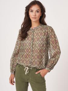 Katoen zijdemix blouse met ikat print