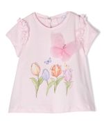 Monnalisa t-shirt fleuri à appliques papillon - Rose - thumbnail