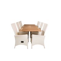 Panama tuinmeubelset tafel 90x160/240cm en 8 stoel Padova wit, naturel.