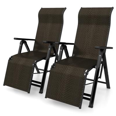 2 Opklapbare Rotan Stoelen Draagbare Fauteuil Stoelen met Brede Armen Bruin