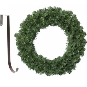 Kerstkrans groen 35 cm kunststof incl. ijzeren deurhanger