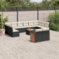 13-delige Loungeset met kussens poly rattan zwart