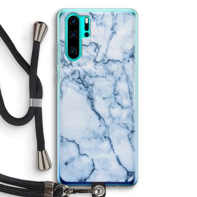 Blauw marmer: Huawei P30 Pro Transparant Hoesje met koord