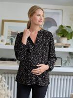 Zwangerschaps- en voedingsblouse van ribfluweel met print zwart