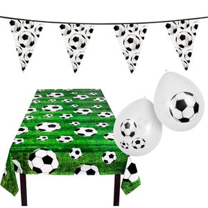 Voetbal versiering feestpakket - tafelkleed 120 x 180 cm - vlaggenlijn 6 m - 12x ballonnen