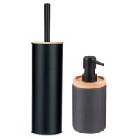 Berilo badkamer accesoires Malaga - toiletborstel/zeeppompje - zwart - polyresin/rvs