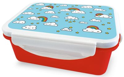 Arditex broodtrommel wolkjes 16 x 12 x 6,5 cm rood/blauw