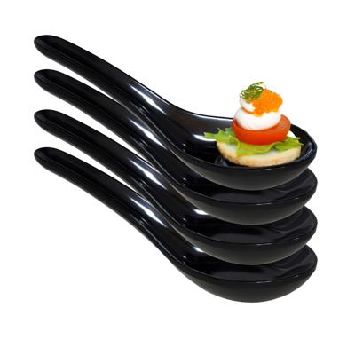 Amuse/aperitief lepels - hapjes/tapas - 8x stuks - porselein - zwart