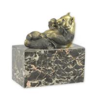 A BRONZE SCULPTURE OF AN EATING PANDA A BRONZE SCULPTURE OF AN EATING PANDA