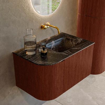 Badmeubel Mondiaz Kurve-Dlux | 75 cm cm | Meubelkleur Ruby | Wastafelkleur Lava | Solid surface | Wasbak rechter zijde spoelbak | Zonder kraangat(en)