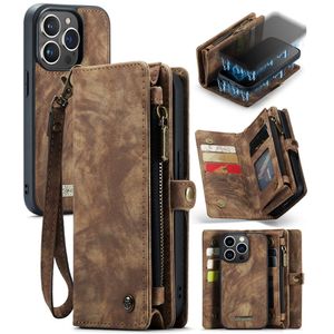 Caseme - iPhone 15 Pro - Vintage 2 in 1 portemonnee hoes - Bruin