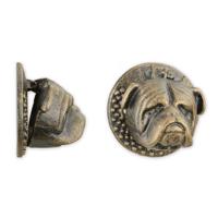 A PAIR OF CAST IRON BULLDOG HEAD DOOR KNOCKERS
