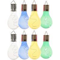 8x Buiten LED wit/blauw/groen/geel peertjes solar lampen 14 cm - thumbnail