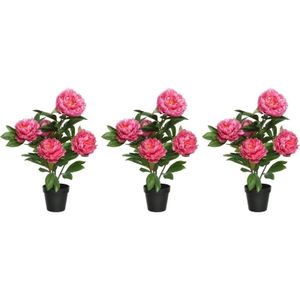 4x stuks roze Paeonia/pioenrozen struik kunstplanten 57 cm in pot