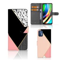 Motorola Moto G9 Plus | Book Case | Zwart Roze Vormen
