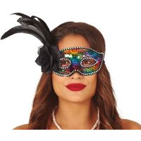 Venetiaanse oogmaskers/verkleedmaskers gekleurd met veren voor volwassenen   - - thumbnail