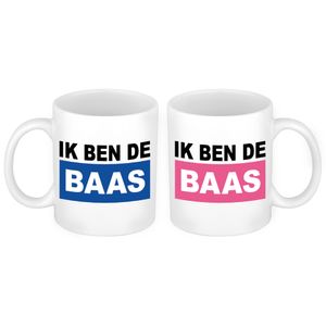 Ik ben de Baas mok roze en blauw - Bruiloft huwelijks koppel cadeau