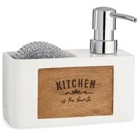 Arte R Zeeppompje/dispenser - met houder - kunststof-hout - wit - 15 x 6 x 13cm - navulbaar
