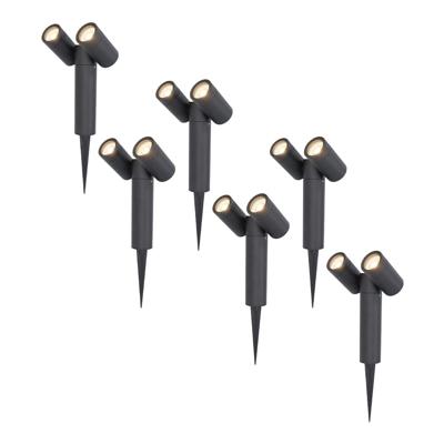 Set van 6 Pinero Dubbel LED prikspots - GU10 10 Watt 400 lumen - Dimbaar - Kantelbaar - GU10 - 4000K neutraal wit - IP65 waterdicht - Zwart