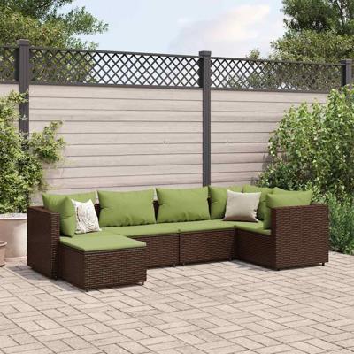 6-delige Loungeset met kussens poly rattan bruin