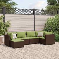 6-delige Loungeset met kussens poly rattan bruin