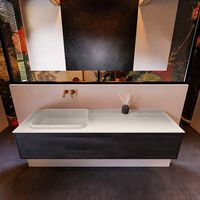 Badkamermeubelset Mondiaz Erin 150 cm met 1 Lade met RIDGE Wastafel Links Linen Zonder Kraangaten Greeploos Mat Antracite