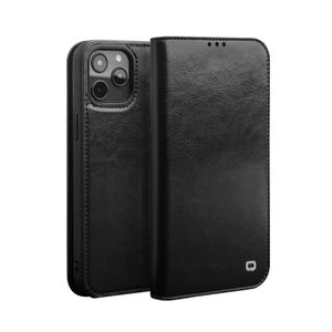 Qialino - echt lederen luxe wallet hoes - iPhone 12 Pro Max - Zwart