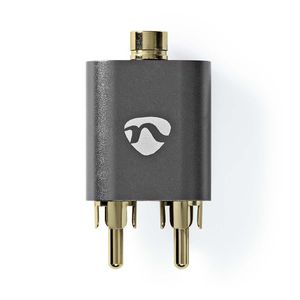 Stereo-Audioadapter | 2x RCA Male | 3,5 mm Female | Verguld | Recht | Aluminium | Gunmetal | 1 st. | Cover Window Box