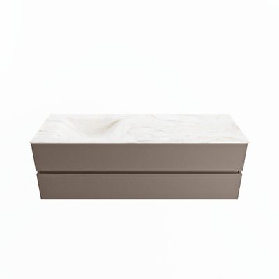 MONDIAZ VICA-DLUX 150cm badmeubel onderkast Smoke 2 lades. Inbouw wastafel CLOUD links zonder kraangat, kleur Ostra.