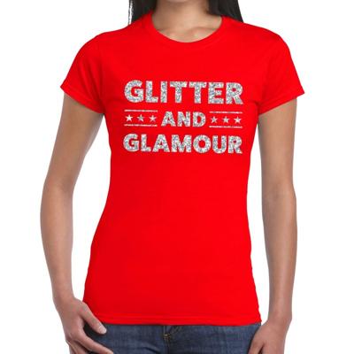 Glitter and Glamour Feestkleding T-shirt - Rood - zilver glitters letters - voor dames - Kleding