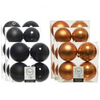 Kerstversiering kunststof kerstballen mix zwart/cognac 6-8-10 cm pakket van 44x stuks - Kerstbal - thumbnail