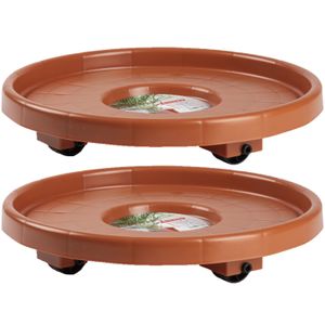 Set van 3x stuks planten trolley/multiroller rond bruin kunststof 34 cm