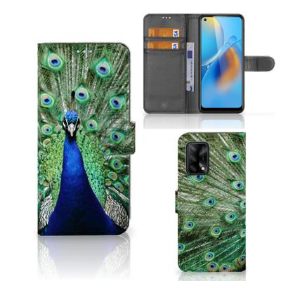 OPPO A74 4G | Telefoonhoesje | Met pasjeshouder | Pauw