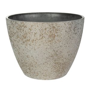 Bloempot/plantenpot - buiten - beige/goud - D13 en H12 cm - kunststof/steenmix