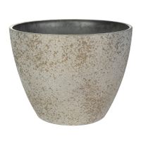 Bloempot/plantenpot - buiten - beige/goud - D13 en H12 cm - kunststof/steenmix