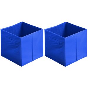 Opbergmand/kastmand Square Box - 2x - karton/kunststof - 29 liter - blauw - 31 x 31 x 31 cm