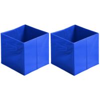 Opbergmand/kastmand Square Box - 2x - karton/kunststof - 29 liter - blauw - 31 x 31 x 31 cm