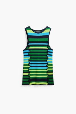 Gestreept tricot T-shirt met naden - GREEN - M