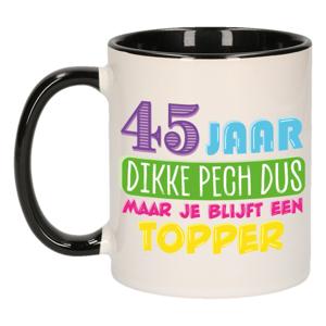 Verjaardag cadeau mok 45 jaar - zwart - dikke pech dus - 300 ml - keramiek