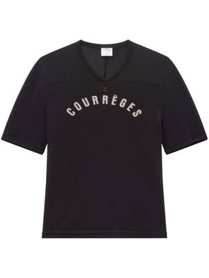 Courrèges t-shirt en résille à logo imprimé - Noir